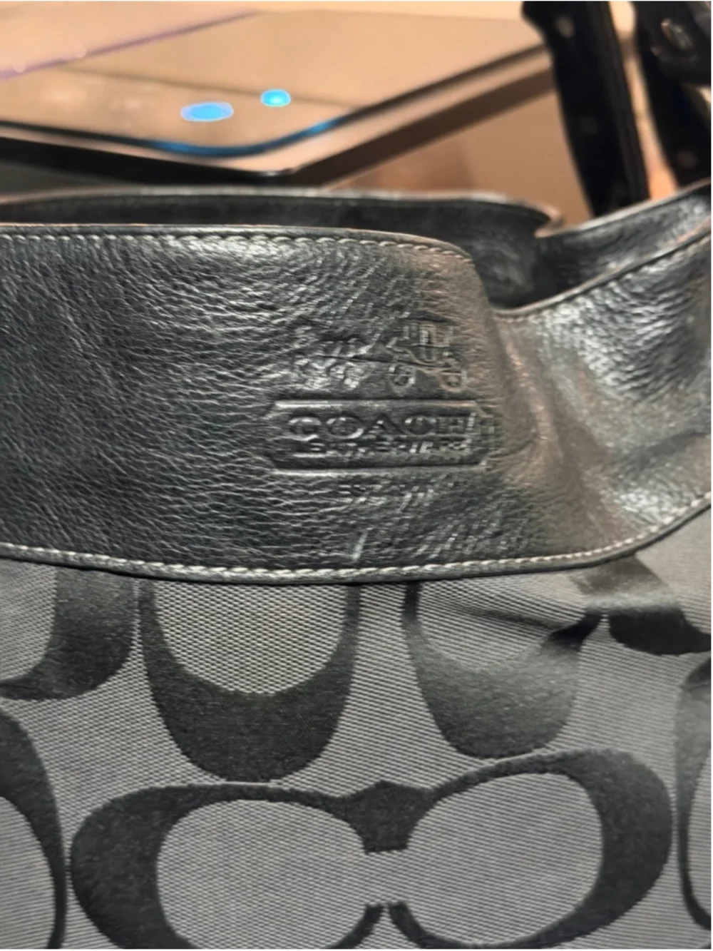 Coach Zoe Signature Jacquard Hobo Bag Black Leather Trim
